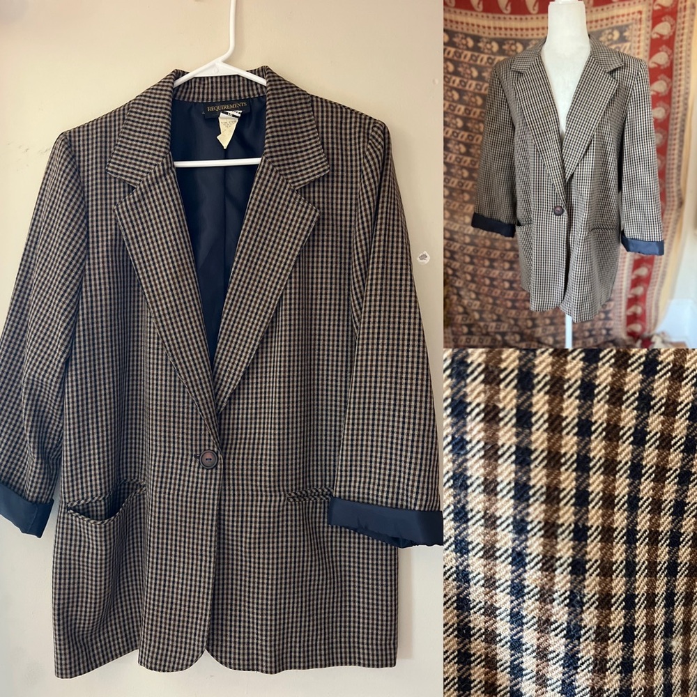 Women’s vintage 90s Houndstooth Blazer dark academia grunge preppy size 10
